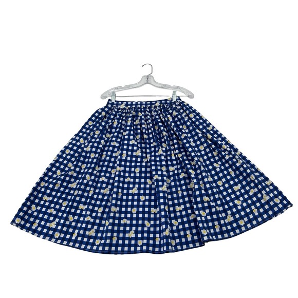 Collectif Dresses & Skirts - Collectif Women Skirt Jasmine Swing Gingham Daisy Blue White Cotton Blend Small